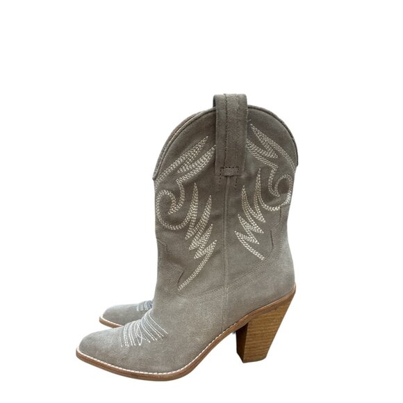Jeffrey Campbell Taupe Suede Western Cowboy Boots Embroidered Design Sz 7.5 EUC - Picture 4 of 8